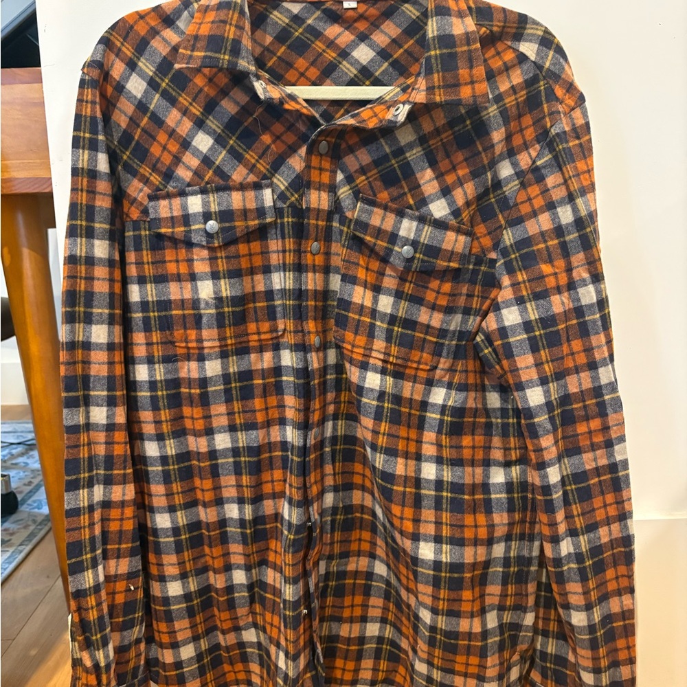 Ibex Marino wool plaid flannel  in Orange and Navy